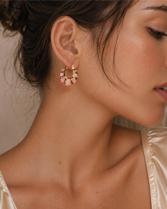 Blush Mosaic Hoop Earrings | Shell-Inspired Pink Enamel Gold Hoops | Tarnish-Free Hypoallergenic | Resort & Holiday Jewellery | Gift for Her