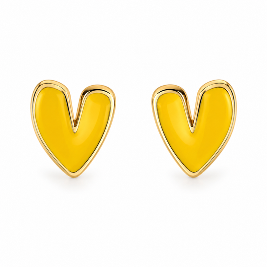 Enamel Heart Stud Earrings | Gold Framed Heart Studs | Mix & Match Colour Heart Earrings