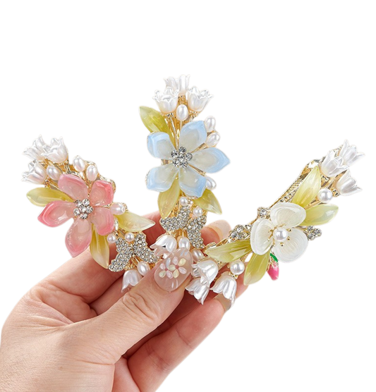Garden Muse Floral Hair Clip | Pearl & Rhinestone Flower Hair Pin | Bridal Botanical Hair Accessory | Occasion & Wedding Hair | Multiple Styles