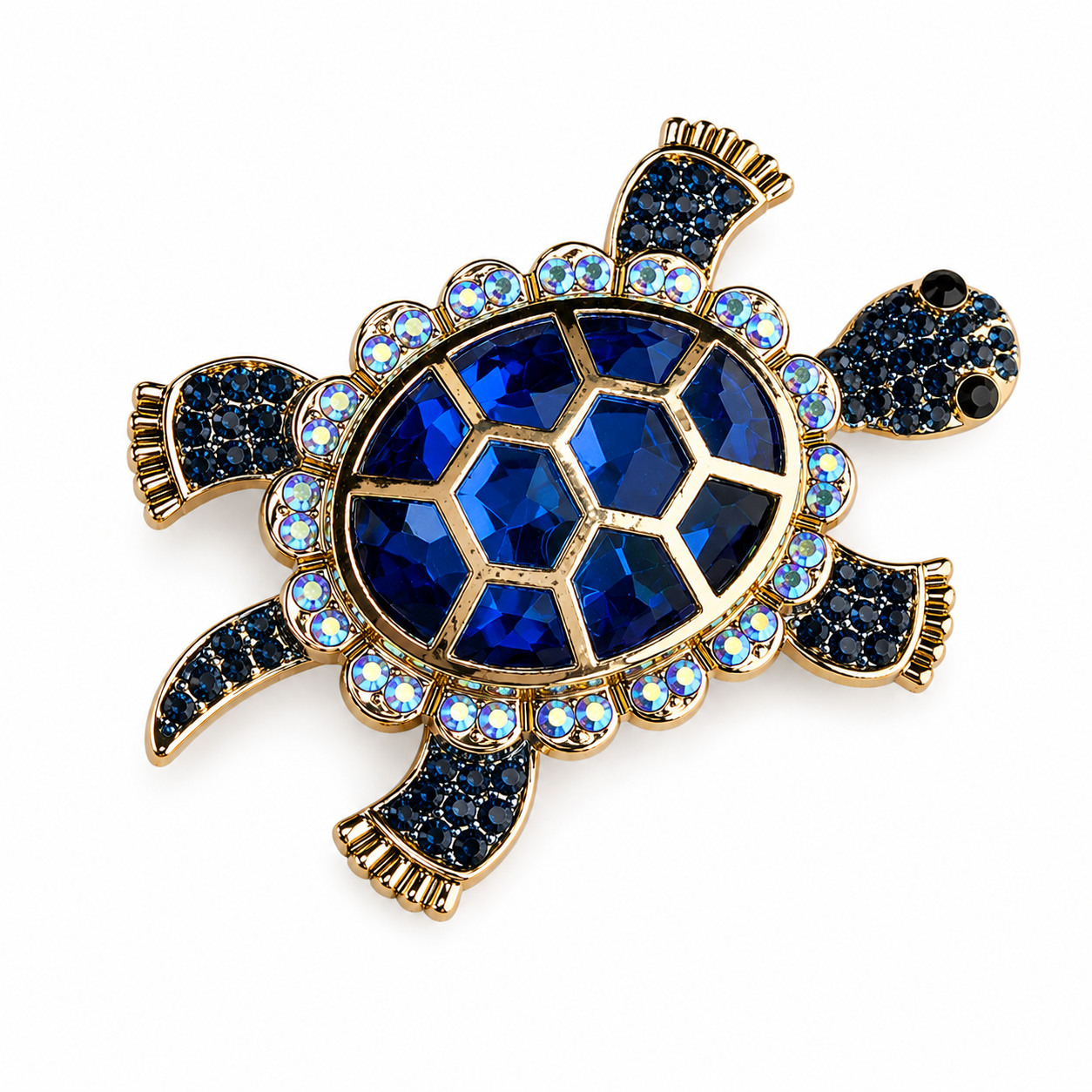 Crystal Turtle Brooch | Chunky Gold Gemstone Animal Pin | Colourful Statement Brooch