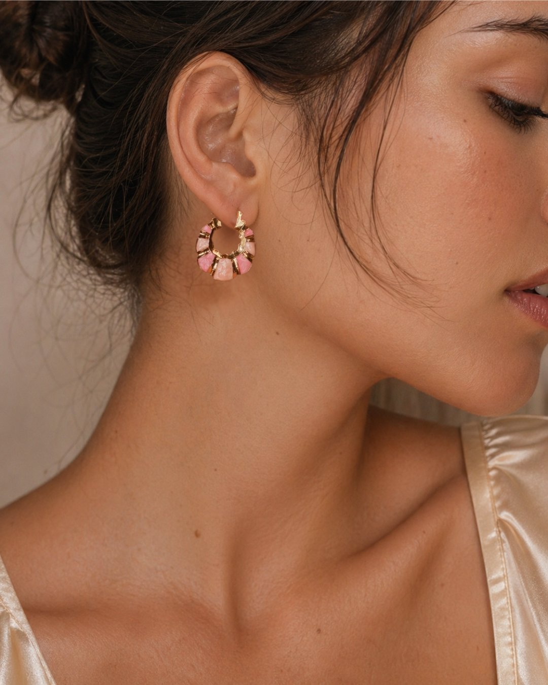 Blush Mosaic Hoop Earrings | Shell-Inspired Pink Enamel Gold Hoops | Tarnish-Free Hypoallergenic | Resort & Holiday Jewellery | Gift for Her