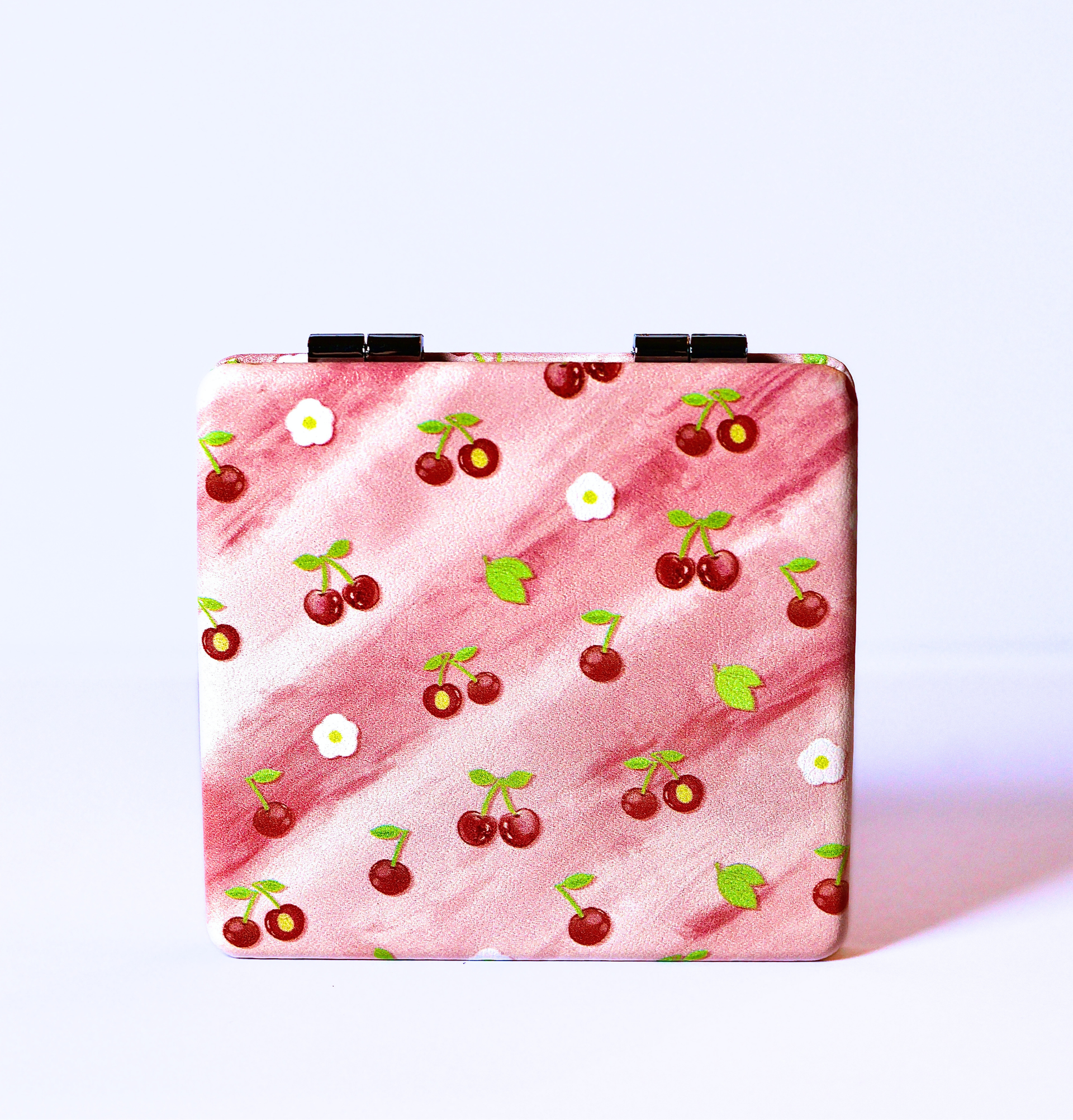 Sweet Cherry Compact Mirror | Cute Coquette Foldable Pocket Mirror | Cherry Print PU Leather | Aesthetic Gift for Her | Handbag Essential