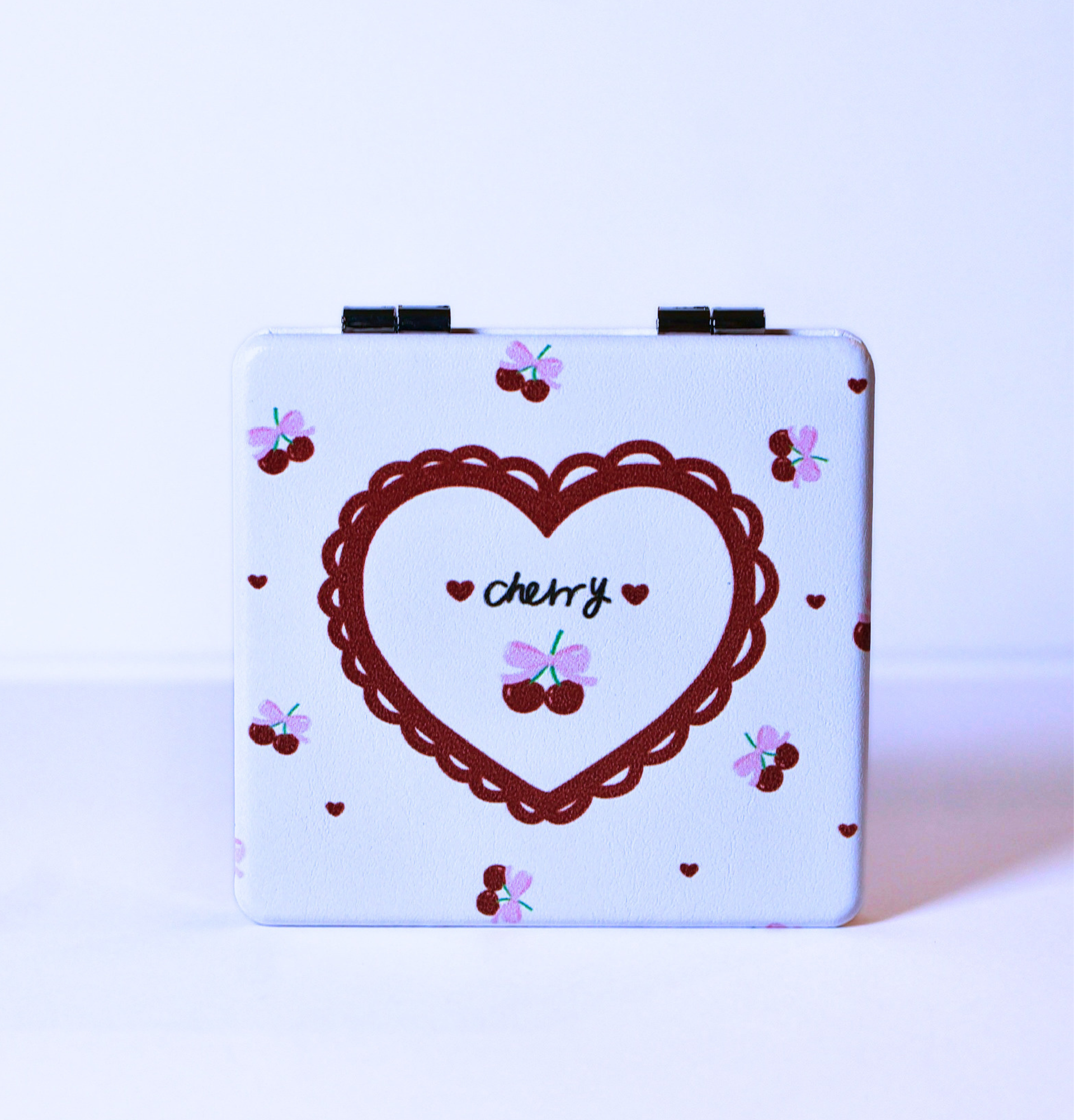 Sweet Cherry Compact Mirror | Cute Coquette Foldable Pocket Mirror | Cherry Print PU Leather | Aesthetic Gift for Her | Handbag Essential