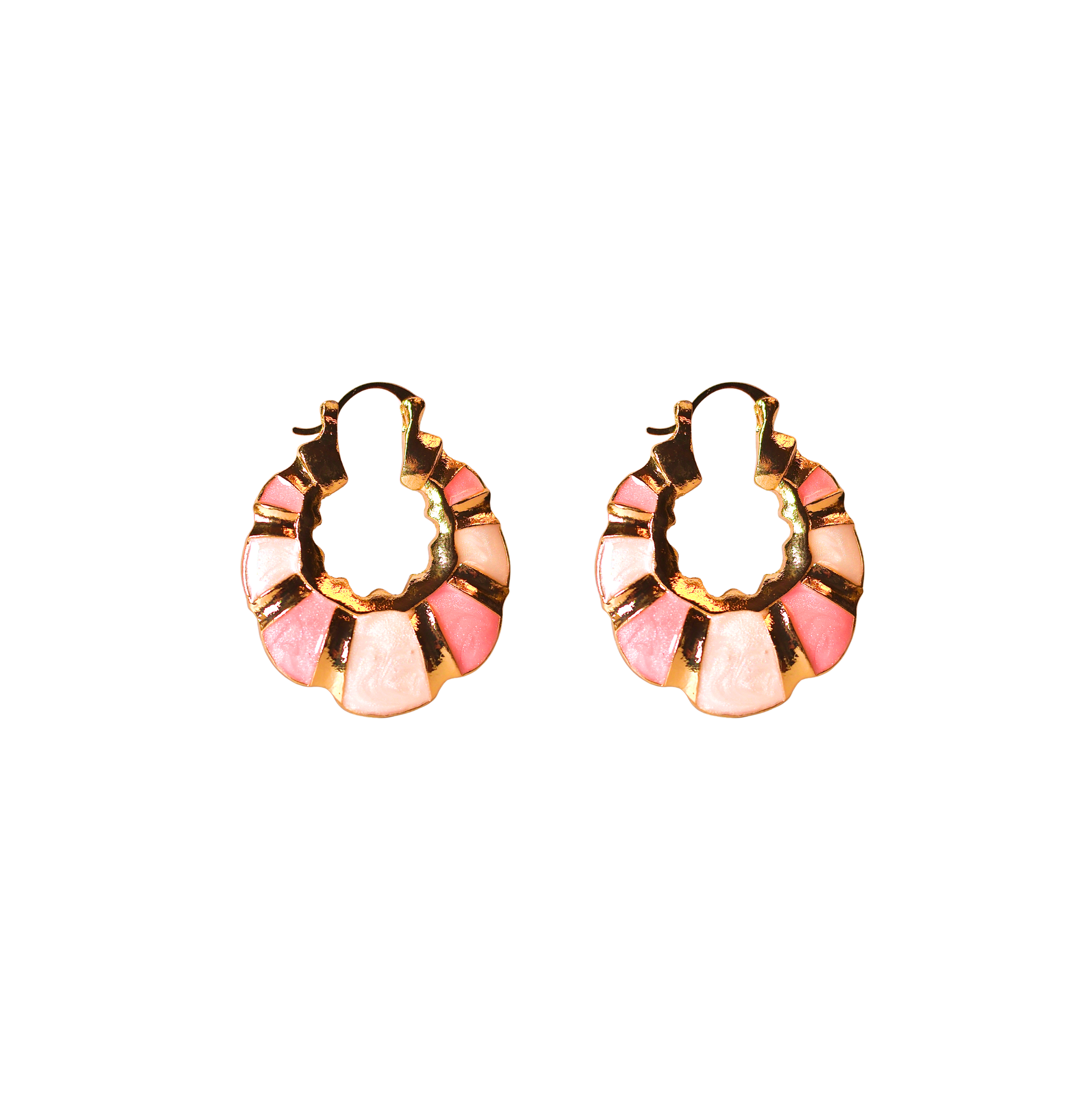 Blush Mosaic Hoop Earrings | Shell-Inspired Pink Enamel Gold Hoops | Tarnish-Free Hypoallergenic | Resort & Holiday Jewellery | Gift for Her