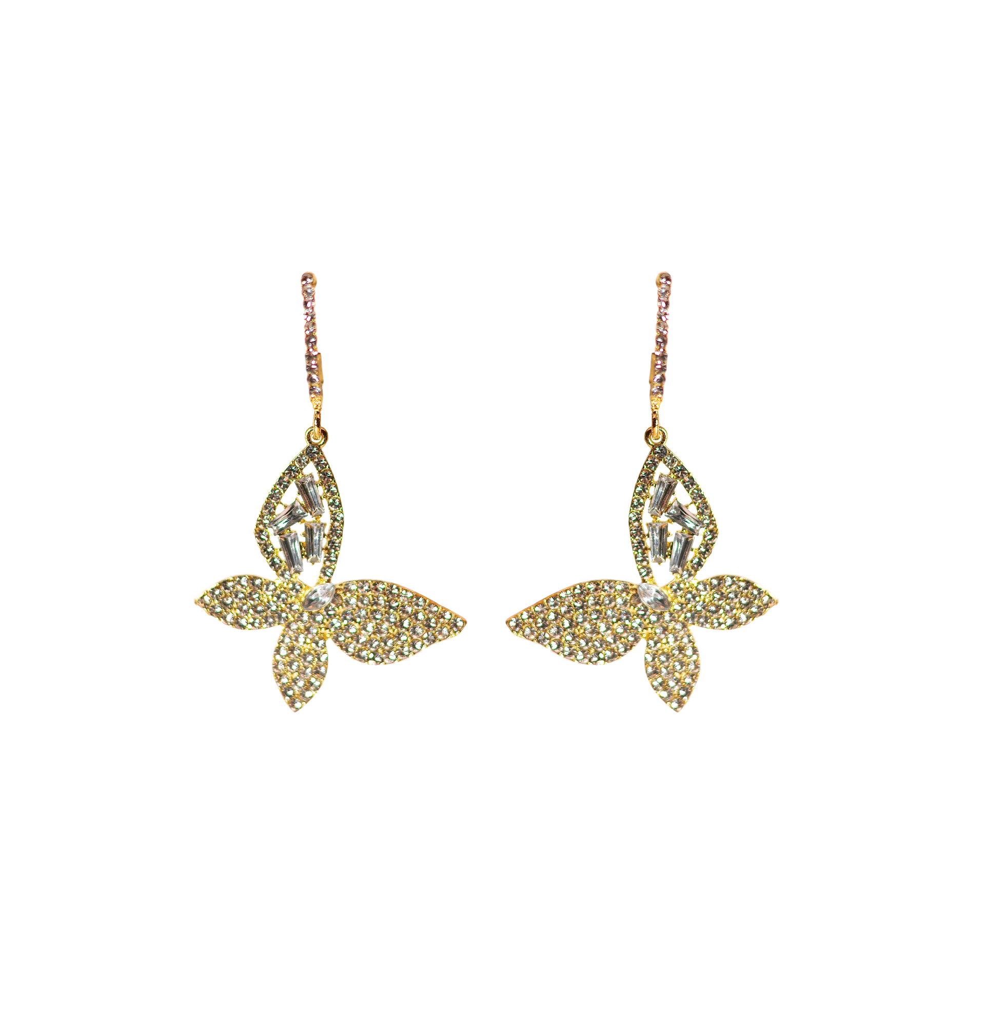Crystal Butterfly Drop Earrings | Crystal Hoop Floral Dangle Earrings | Gold-Tone Statement Earrings | Occasion & Evening Jewellery