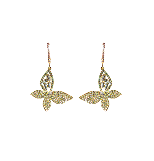 Crystal Butterfly Drop Earrings | Crystal Hoop Floral Dangle Earrings | Gold-Tone Statement Earrings | Occasion & Evening Jewellery