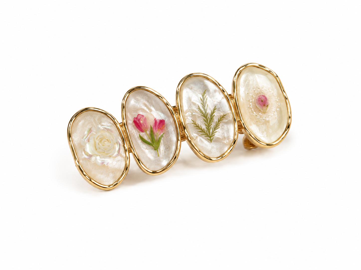 Summer Floral Claw Clip | Chunky Seamless Graphic Hair Clip | Botanical Print Gold-Tone Claw | Aesthetic Hair Accessories | Holiday Hair