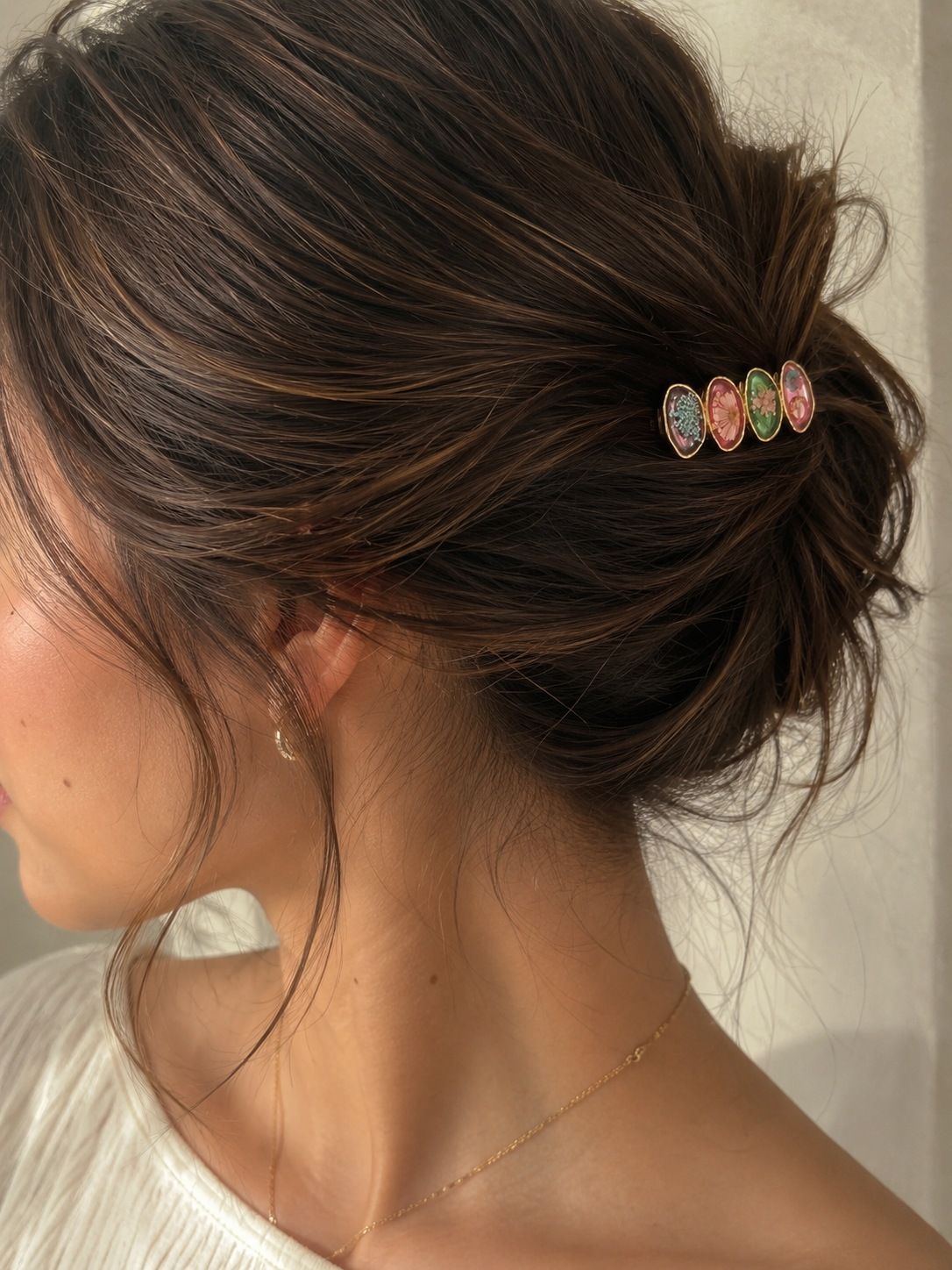 Summer Floral Claw Clip | Chunky Seamless Graphic Hair Clip | Botanical Print Gold-Tone Claw | Aesthetic Hair Accessories | Holiday Hair