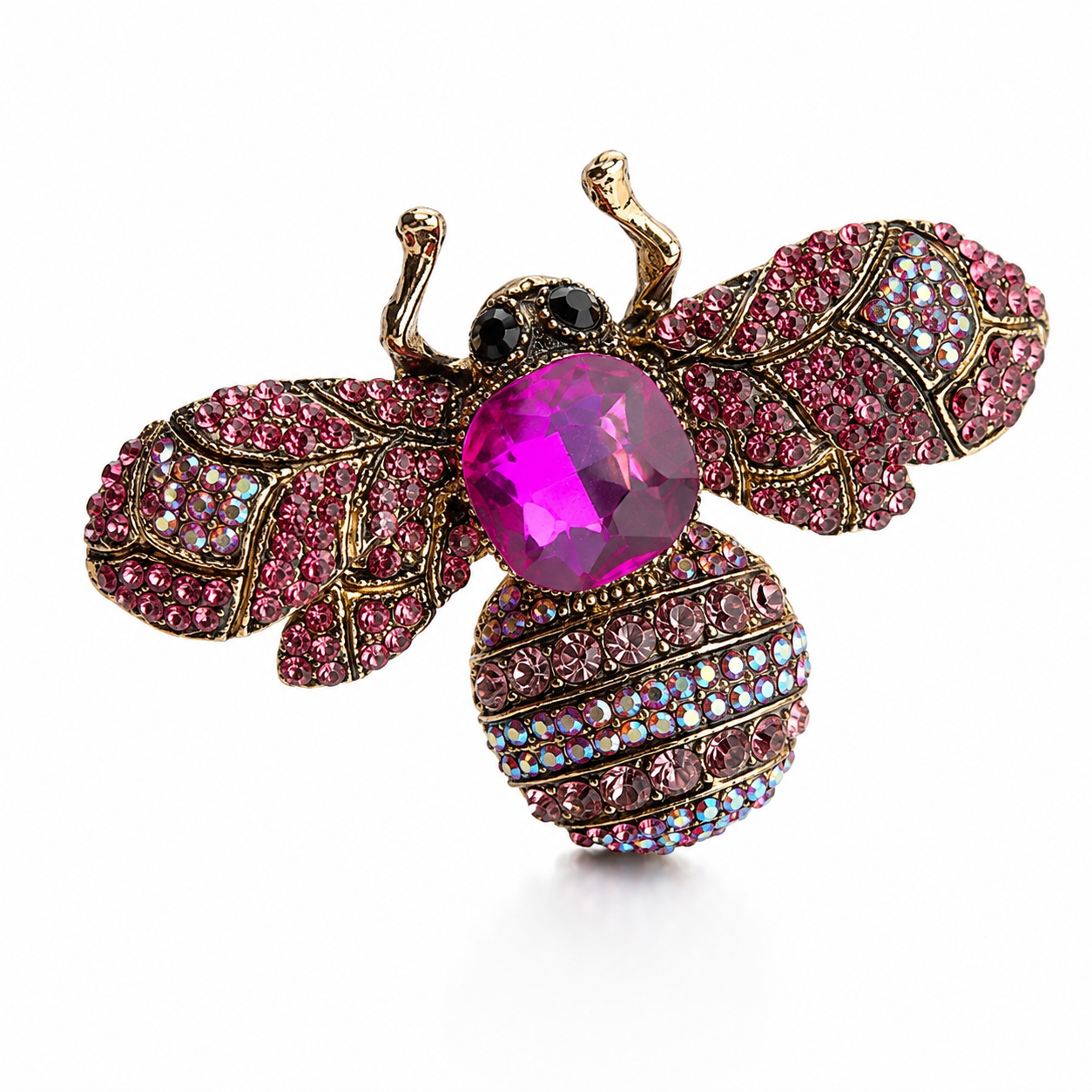Vintage Crystal Brooch | Chunky Antiqued Gold Statement Pin | Bee Seahorse Flower Brooch