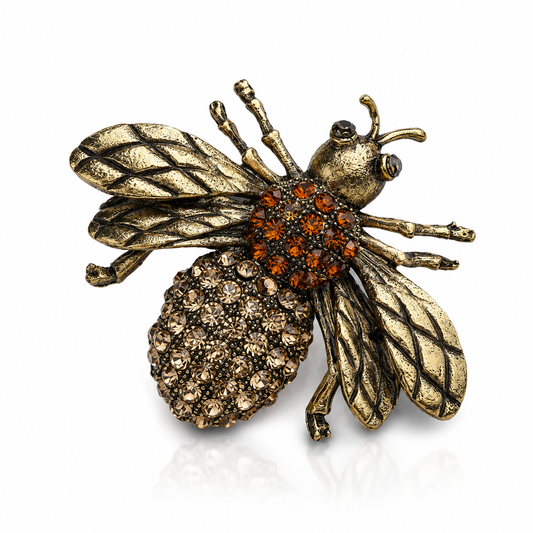 Vintage Crystal Brooch | Chunky Antiqued Gold Statement Pin | Bee Seahorse Flower Brooch