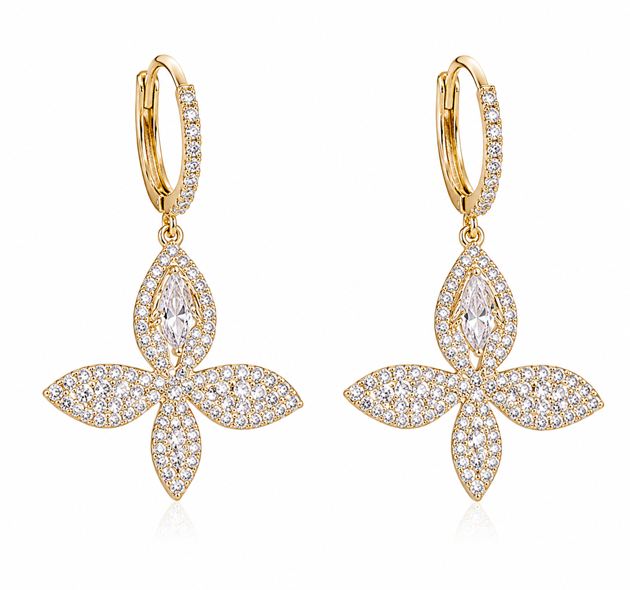 Crystal Butterfly Drop Earrings | Gold Iridescent Butterfly Hoop Earrings | Bestselling Floral Earrings