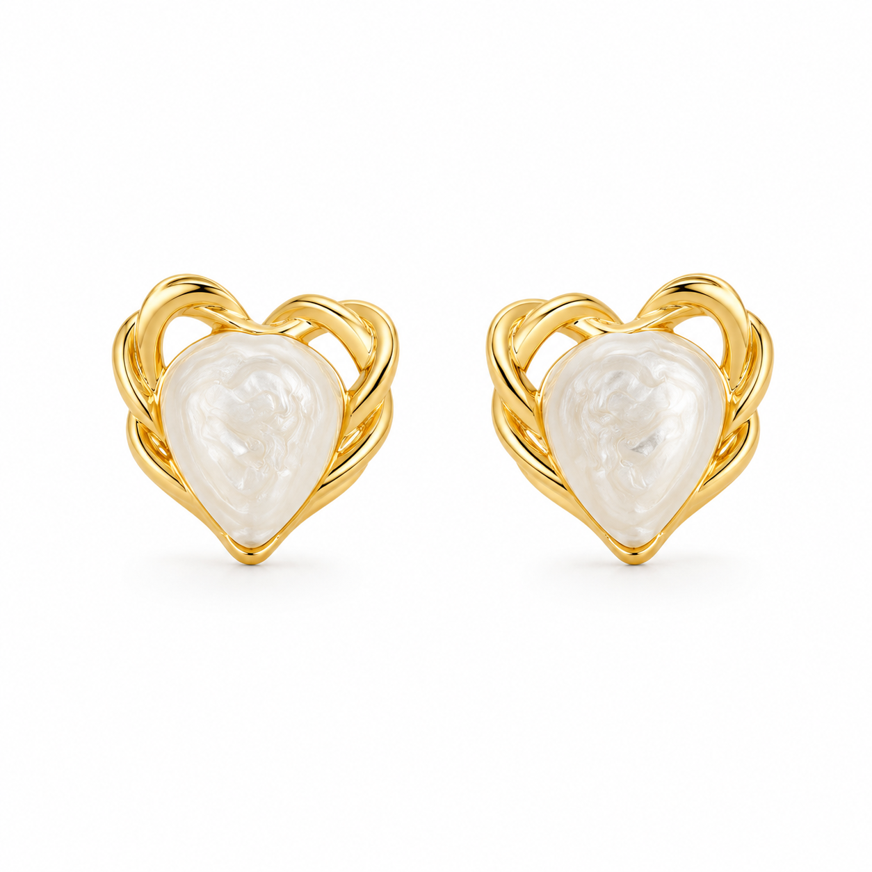 Pearl Heart Stud Earrings | Gold Freshwater Pearl Heart Earrings | Romantic Everyday Studs