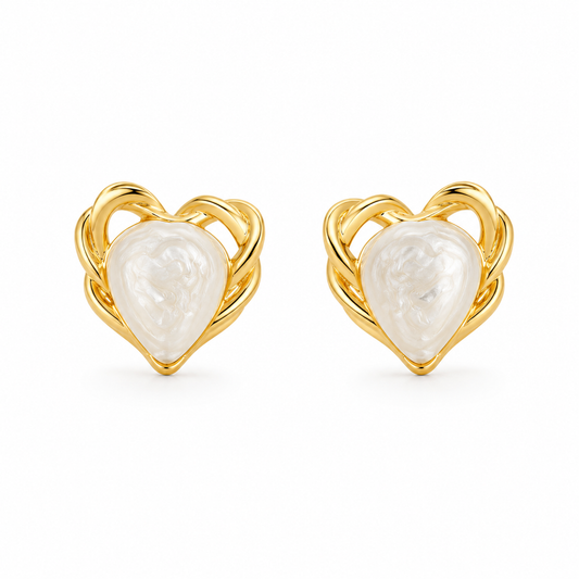 Pearl Heart Stud Earrings | Gold Freshwater Pearl Heart Earrings | Romantic Everyday Studs