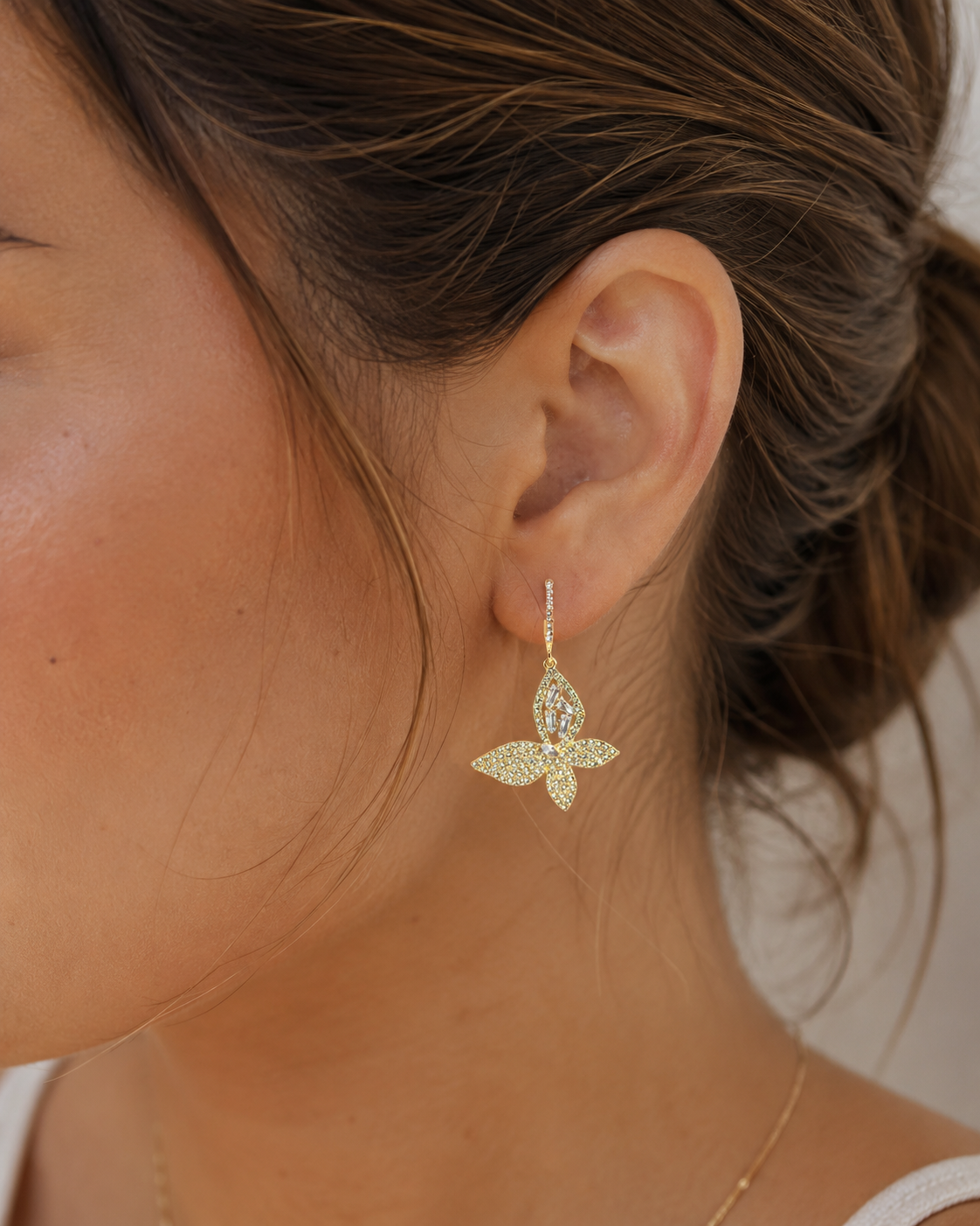 Crystal Butterfly Drop Earrings | Crystal Hoop Floral Dangle Earrings | Gold-Tone Statement Earrings | Occasion & Evening Jewellery