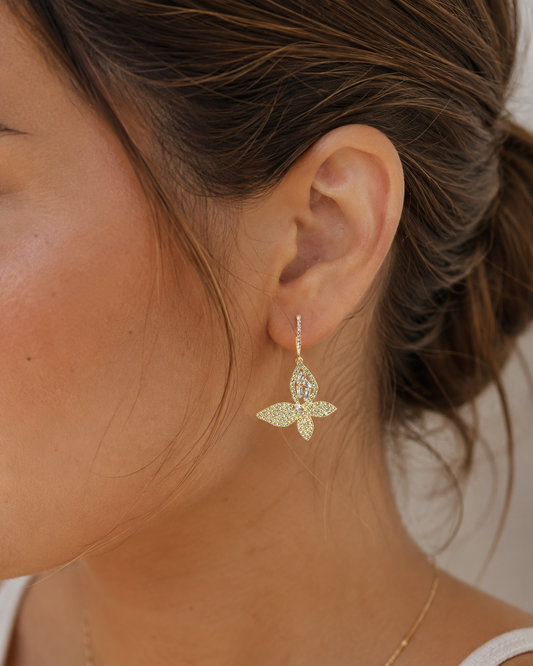 Crystal Butterfly Drop Earrings | Crystal Hoop Floral Dangle Earrings | Gold-Tone Statement Earrings | Occasion & Evening Jewellery