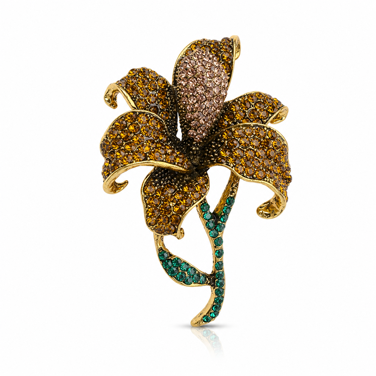 Vintage Crystal Brooch | Chunky Antiqued Gold Statement Pin | Bee Seahorse Flower Brooch