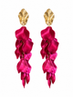Magenta Flower Petal Drop Earrings | Gold Leaf Statement Earrings
