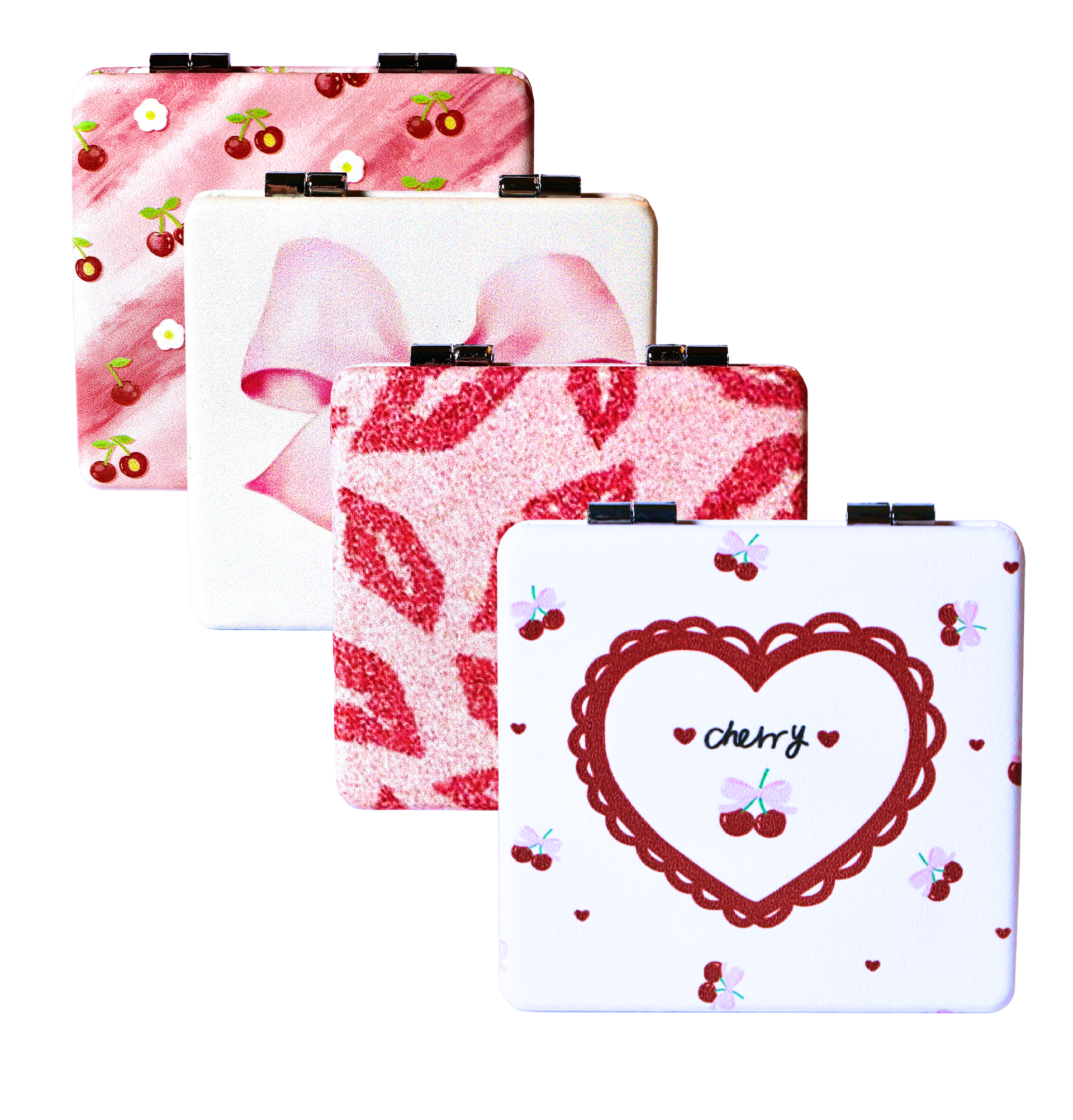 Sweet Cherry Compact Mirror | Cute Coquette Foldable Pocket Mirror | Cherry Print PU Leather | Aesthetic Gift for Her | Handbag Essential
