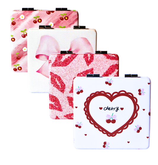 Sweet Cherry Compact Mirror | Cute Coquette Foldable Pocket Mirror | Cherry Print PU Leather | Aesthetic Gift for Her | Handbag Essential